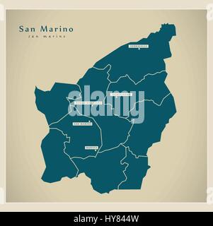 Carte moderne - Saint-Marin SM avec des villes Illustration de Vecteur