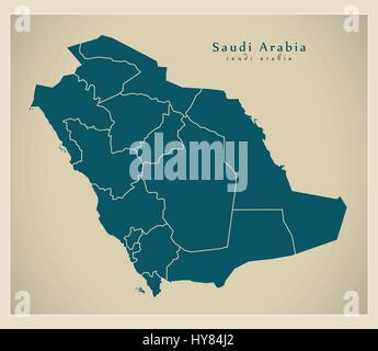 Carte moderne - l'Arabie saoudite avec les régions SA Illustration de Vecteur