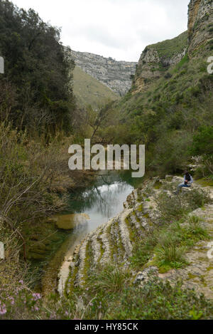 Étang, rivière, de ravin, Cavagrande del Cassibile, Sicile, Italie, Teich, Fluss, Schlucht, sicilia, Italie Banque D'Images