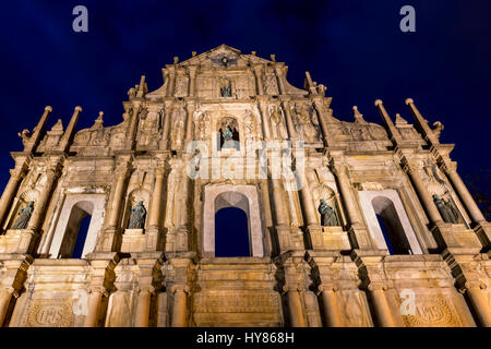 Ruines de l'église Saint-Paul de la nuit, Macao, Chine Banque D'Images