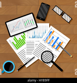 L'analyse économique de l'infographie. Rapport d'analyse graphique et des graphiques. Vector illustration Banque D'Images