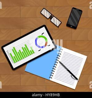 L'infographie sur table. Rapport d'analyse et de l'organisation de l'information, vector illustration Banque D'Images