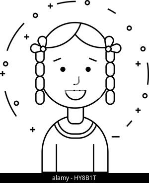 Smiling girl personnage avec tresses, le minimalisme cartoon style contour plat, vector art illustration. Illustration de Vecteur