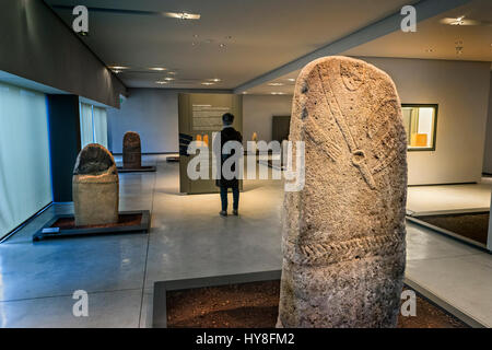 La France, l'Aveyron, à Rodez, le Musée Fenaille, statues menhirs. Banque D'Images