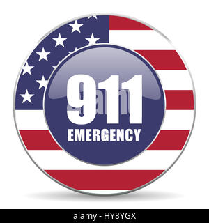 Urgence numéro 911 usa design web american tour icône internet avec ombre sur fond blanc. Banque D'Images