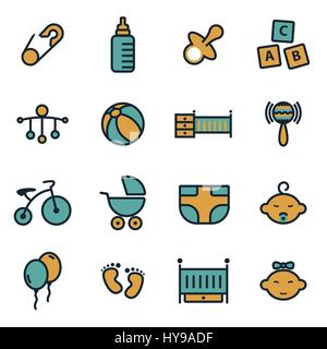 Vector icons set bébé à plat sur fond blanc Illustration de Vecteur