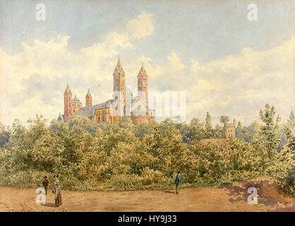 'Dom zu Speyer' de Franz Alt est une représentation de la cathédrale Speyer, un chef-d'œuvre architectural en Allemagne. La peinture met en valeur la grandeur et les détails complexes de la cathédrale, capturant son importance dans l'architecture médiévale et religieuse. Banque D'Images