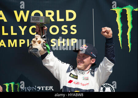 Montmeló, Espagne. 09Th avr, 2017. Mattias Ekström au podium, au cours de la journée 1 - F.I.A. Monde sur le circuit de course de Catalunya. Crédit : Pablo Guillen/Pacific Press/Alamy Live News Banque D'Images