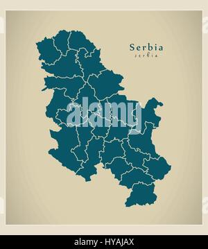 Carte moderne - la Serbie avec les régions R Illustration de Vecteur