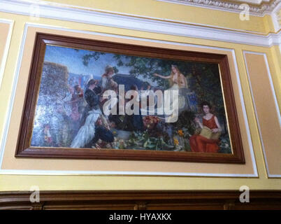 La peinture d'Ivana Kobilca 'Slovenija se klanja Ljubljani' (la Slovénie s'incline devant Ljubljana) représente une scène nationale célébrant l'identité et la fierté slovènes. L’œuvre dépeint un geste symbolique de respect envers la capitale, Ljubljana, et sa signification culturelle. Banque D'Images