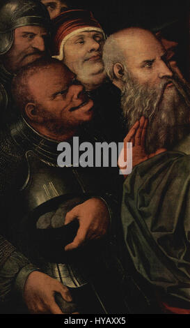 Christ et l'adultère, un détail d'une peinture de Lucas Cranach le Jeune, un artiste de la Renaissance allemande, créé après 1532, présentant la scène du Christ et de la femme prise en flagrant délit d'adultère. Banque D'Images