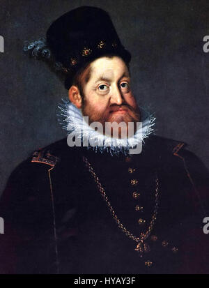 Rodolphe II (1552-1612) est empereur romain germanique de 1576 à 1612, connu pour son patronage des arts et des sciences, et son rôle pendant les tensions religieuses menant à la guerre de trente ans. Banque D'Images