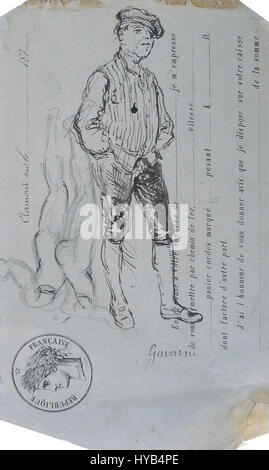 Un dessin intitulé 'Etude de personnages' attribué à Gavarni P., encre sur papier, mesurant 21x12,5 cm. Banque D'Images