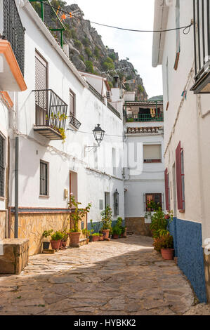 Voie de la ville fleurie Ubrique, dans la province de Cadix, la plus grande des villes blanches, villages blancs d'Andalousie, Espagne Banque D'Images