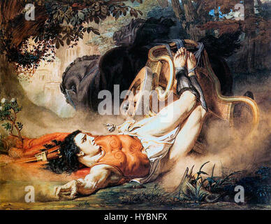 Hippolyte de Sir Lawrence Alma-Tadema représente la figure tragique de la mythologie grecque, Hippolyte, dans un moment d'intense expression émotionnelle. Connu pour son style classique, Alma-Tadema utilise des détails complexes et un éclairage dramatique pour rehausser la représentation de thèmes grecs anciens. Banque D'Images