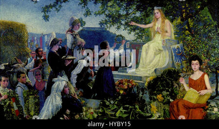 'Slovenija se klanja Ljubljani' d'Ivana Kobilca est une représentation de la ville de Ljubljana, mettant en évidence le talent de l'artiste à dépeindre des paysages culturels slovènes avec des tons discrets et une saturation minimale. Banque D'Images