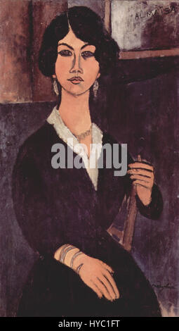 Les œuvres d'Amedeo Modigliani, souvent appelées '054', font partie de son style de portrait caractéristique. Connu pour ses formes allongées et l'élégance distinctive de ses figures, le travail de Modigliani met l'accent sur la beauté, la simplicité et la profondeur émotionnelle. Banque D'Images