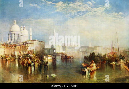 Ce tableau, intitulé Venise, est par l'artiste paysage romantique anglais J.M. W. Turner (1775-1851). Turner est idéal était léger, et son ambition est de peindre le soleil. Il aimait la peinture de la mer et l'eau, surtout si dans la distance quelques belles ville ou pays lui a permis de jouer avec les effets d'ombre et de soleil. Banque D'Images