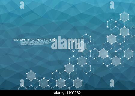 Molécule hexagonale de l'ADN. La structure moléculaire des neurones du système. Composés chimiques et génétiques. La chimie, la médecine, la science et la technologie concept. Fond abstrait géométrique. Vector illustration Illustration de Vecteur