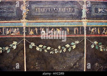 Fresque romaine décorations murales de l'Triclinium C, Villa Farnesia, Rome. Museo Nazionale Romano ( Musée National Romain), Rome, Italie. Dans le centre Banque D'Images