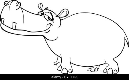 Illustration Cartoon noir et blanc d'hippopotames Coloriage Personnage Animal sauvage Illustration de Vecteur