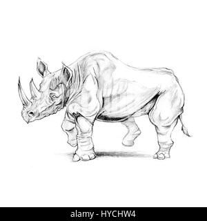 Animaux rhinoceros dessin croquis. Banque D'Images