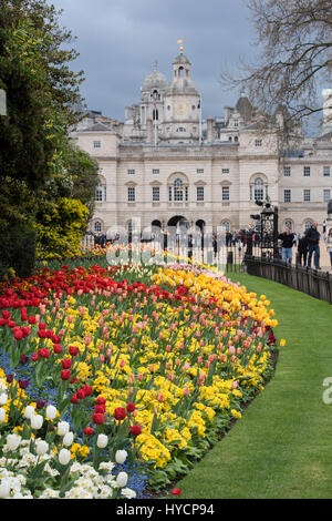 St James Park parterre printemps avec des tulipes. Ville de Westminster. Londres Banque D'Images