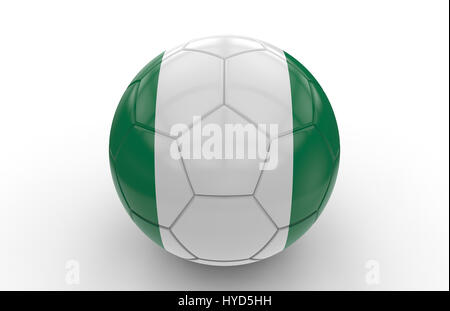 Ballon de soccer avec le Nigeria pavillon isolé sur fond blanc ; le rendu 3D Banque D'Images