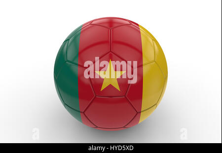 Ballon de soccer avec drapeau Cameroun isolé sur fond blanc ; le rendu 3D Banque D'Images