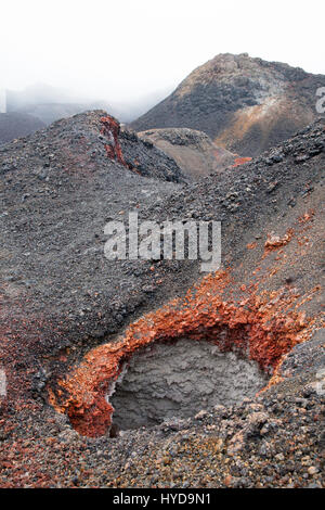 Fumarole, un évent qui émet de la vapeur et des gaz volcaniques sur le volcan Chico Volcan, une partie du volcan Sierra Negra, Isabela Island dans les Galapagos. Banque D'Images