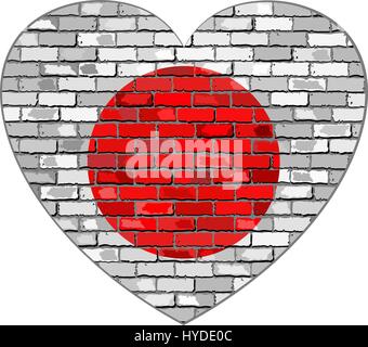 Pavillon du Japon sur un mur de briques en forme de coeur - Illustration, drapeau japonais en brique, de style Abstract grunge drapeau Nippon Illustration de Vecteur