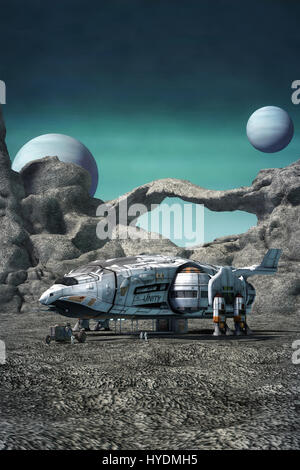 Le vaisseau alien planet render 3D illustration de la science-fiction Banque D'Images