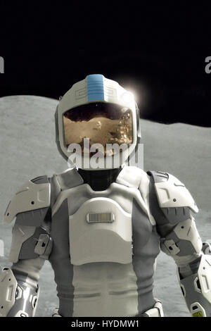 L'astronaute futuriste sur la lune de rendu 3D illustration de la science-fiction Banque D'Images
