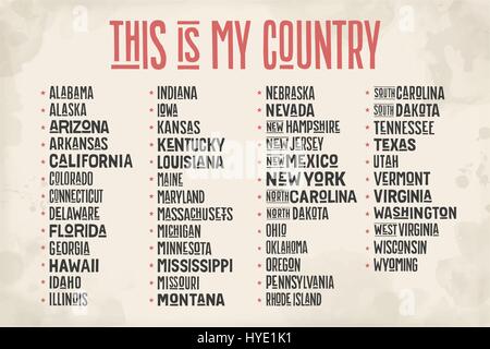Liste des états des États-Unis d'Amérique Illustration de Vecteur