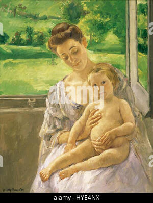 La mère et l'enfant dans la véranda par le NOMA Cassatt