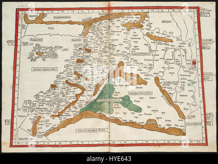 Cette carte de 1482, basée sur le travail de Ptolémée au IIe siècle, représente des régions en Asie, y compris Chypre, la Syrie, la Judée, l'Arabie, la Mésopotamie, et Babylonia. Il reflète la cartographie précoce et la connaissance géographique du monde antique. Banque D'Images