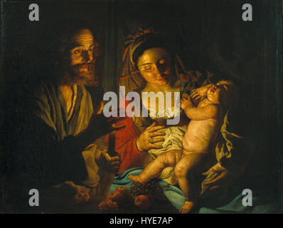 La « Sainte famille » de Matthias Some représente la famille sacrée en mettant l'accent sur une représentation intime et divine. La peinture capture la tendresse et la dévotion de la Sainte famille dans un cadre serein et dévotionnel, typique du style baroque de STOM. Banque D'Images