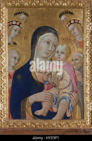 La Vierge à l'enfant, les saints Apollonia et Bernardino, et les quatre anges de Sano di Pietro est un retable religieux du XVe siècle, représentant la Vierge et les saints dans un contexte sacré et dévotionnel. Banque D'Images