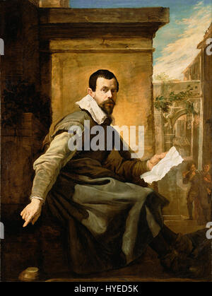 Domenico Fetti, artiste baroque italien, est connu pour ses portraits saisissants. La peinture intitulée Portrait d'un homme avec une feuille de musique reflète l'habileté de Fetti à dépeindre l'émotion et le caractère humains, combinée à sa maîtrise de la lumière et de l'ombre typiques de la période baroque. Banque D'Images