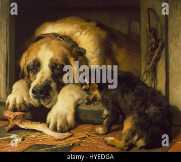 Landseer.Doutful.Crumbs fait probablement référence à une œuvre d'art de Sir Edwin Landseer, un peintre anglais connu pour ses représentations animales. L'œuvre peut impliquer le thème des animaux, représentant éventuellement une scène d'incertitude ou d'interaction avec la nourriture. Banque D'Images