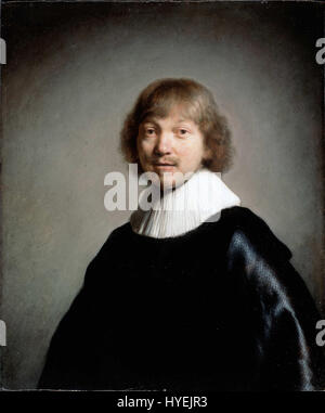 Ce portrait de Jacob III de Gheyn par Rembrandt Harmensz van Rijn capture l'étude détaillée du personnage d'une figure néerlandaise du XVIIe siècle. La pièce met en valeur la maîtrise de Rembrandt de la lumière et de l’ombre pour souligner la personnalité du sujet. Banque D'Images