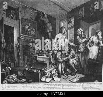 William Hogarth A Rake's Progress, plaque 1, le jeune héritier prend possession des effets de l'Avare Google Art Project Banque D'Images