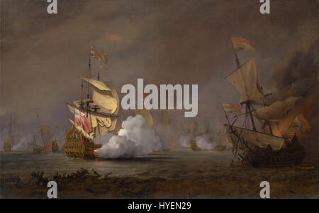 Willem van de Velde le jeune Bataille de la mer de l'Anglo French Wars Google Art Project Banque D'Images