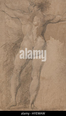 « Male with Arms Spread Wide See from Behind » de James Barry explore la forme humaine avec une posture dramatique, en se concentrant sur la musculature et les détails anatomiques. Banque D'Images