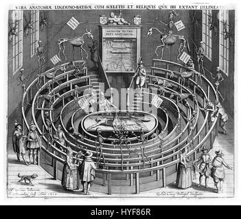 Le Théâtre anatomique de Leyde, créé au XVIe siècle, était un centre d'études anatomiques, en particulier dans le domaine de la dissection humaine. Il a joué un rôle important dans l'avancement des connaissances médicales et la pratique de l'anatomie scientifique pendant la Renaissance. Banque D'Images