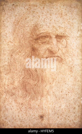 Cet autoportrait présumé de Léonard de Vinci est une image emblématique qui reflète ses traits, montrant son influence comme l'un des plus grands esprits de la Renaissance. Connu pour son génie dans l’art, la science et l’invention, l’héritage de da Vinci continue d’impacter divers domaines. Son autoportrait est souvent considéré comme le reflet de son intense nature intellectuelle et artistique. Banque D'Images