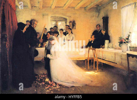 La peinture de Pascal Dagnan Bouveret « bénédiction du jeune couple avant le mariage » représente un moment touchant avant une cérémonie de mariage, capturant la signification émotionnelle et la pratique culturelle traditionnelle. Banque D'Images