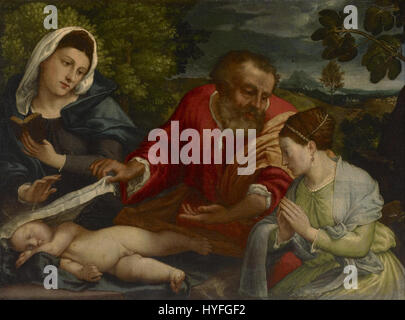 Après Lorenzo Lotto la Sainte Famille avec un Donatrix comme Sainte Catherine d'Alexandrie Google Art Project Banque D'Images