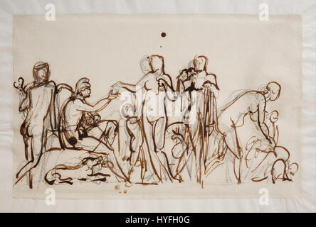 La sculpture de Bertel Thorvaldsen « Paris et les trois déesses » est une représentation classique de la mythologie grecque, représentant le jugement de Paris, un événement mythologique emblématique. Banque D'Images