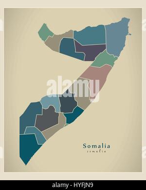 Carte moderne - la Somalie avec les régions afin de couleur Illustration de Vecteur